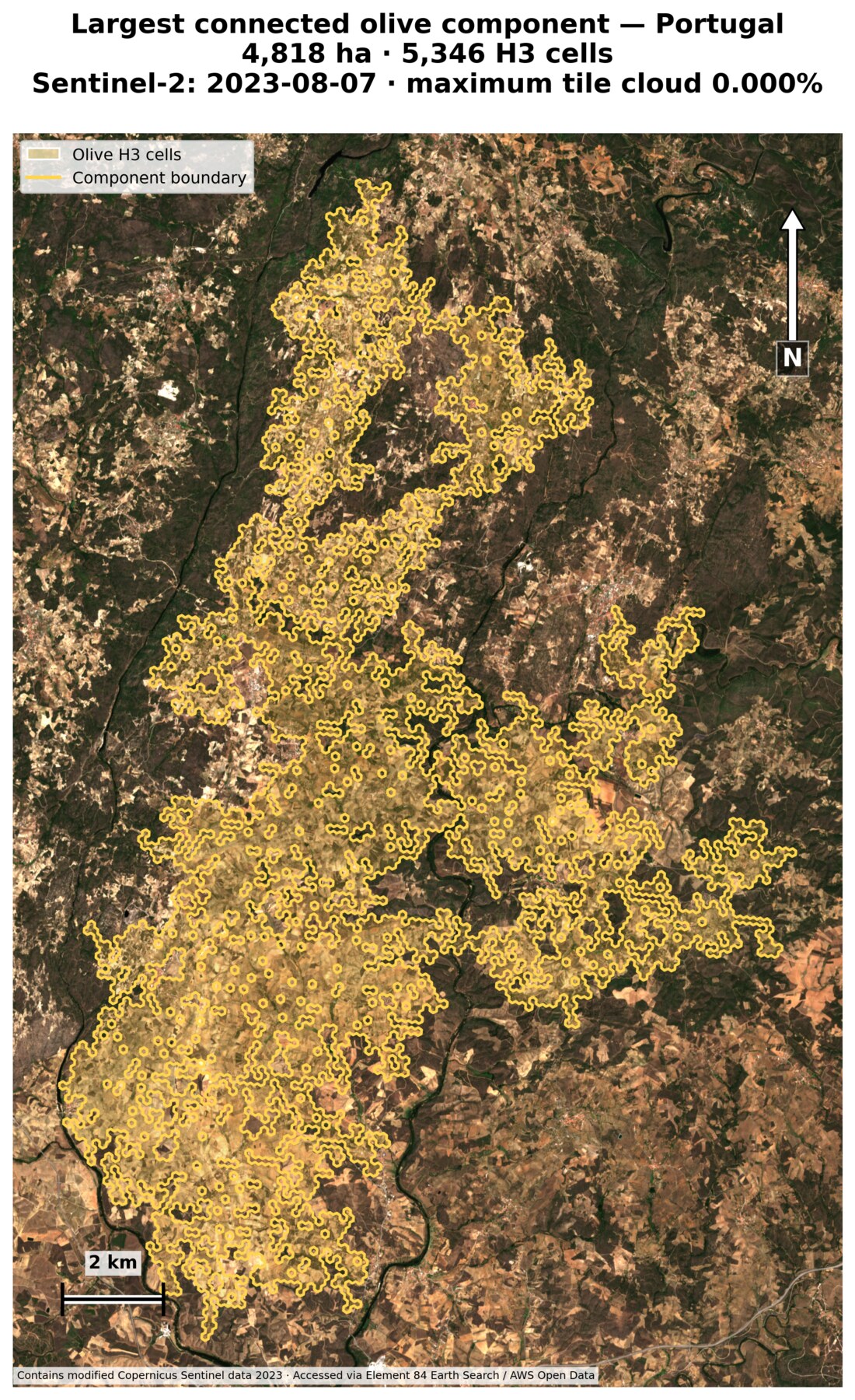 Portuguese olive component over Sentinel-2 imagery