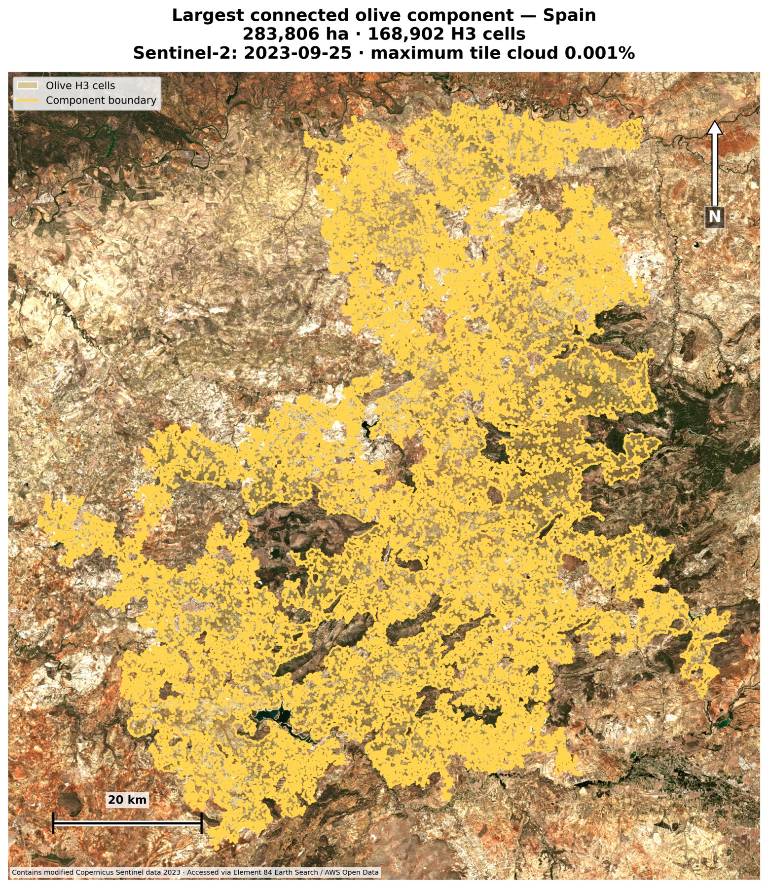 Spanish olive component over Sentinel-2 imagery