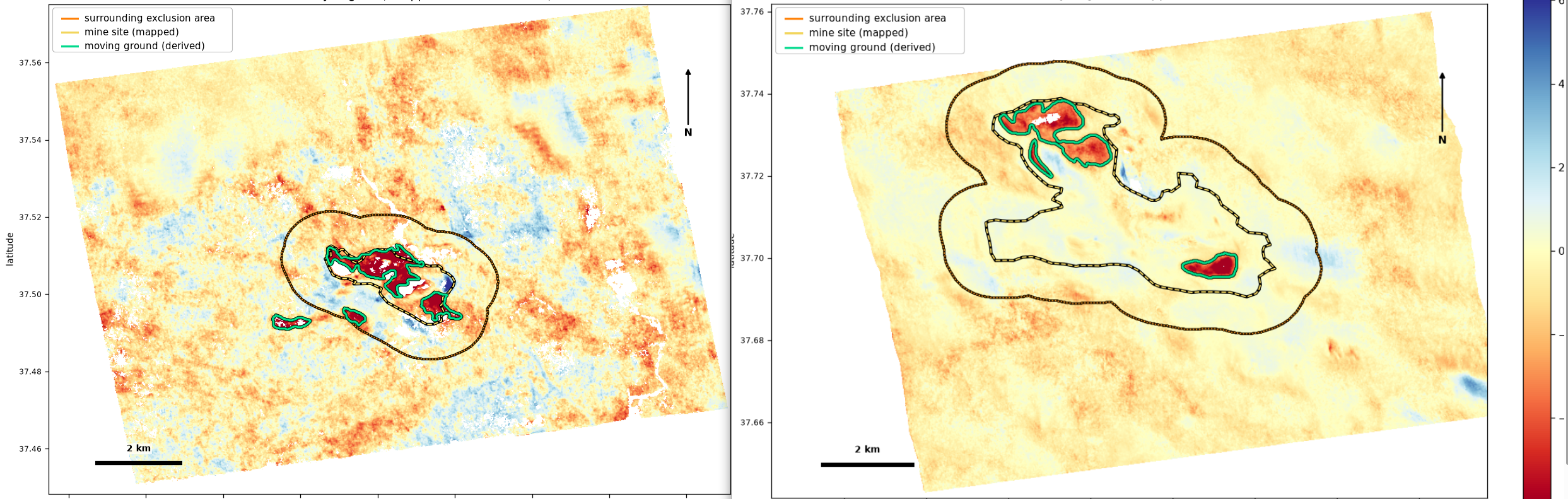 Riotinto and Las Cruces line-of-sight velocity maps displayed side by side